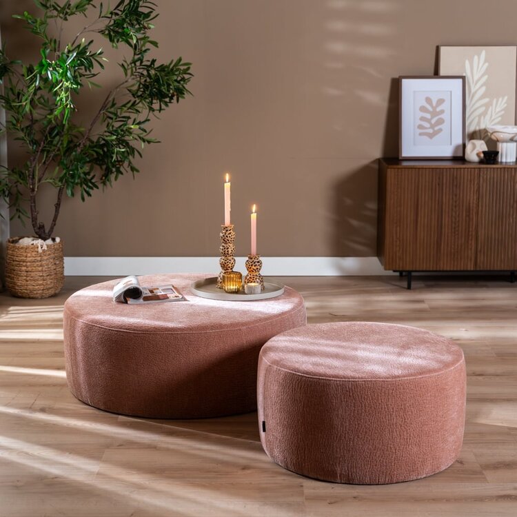 Pouf Chloe rond chenille rose ø100 cm