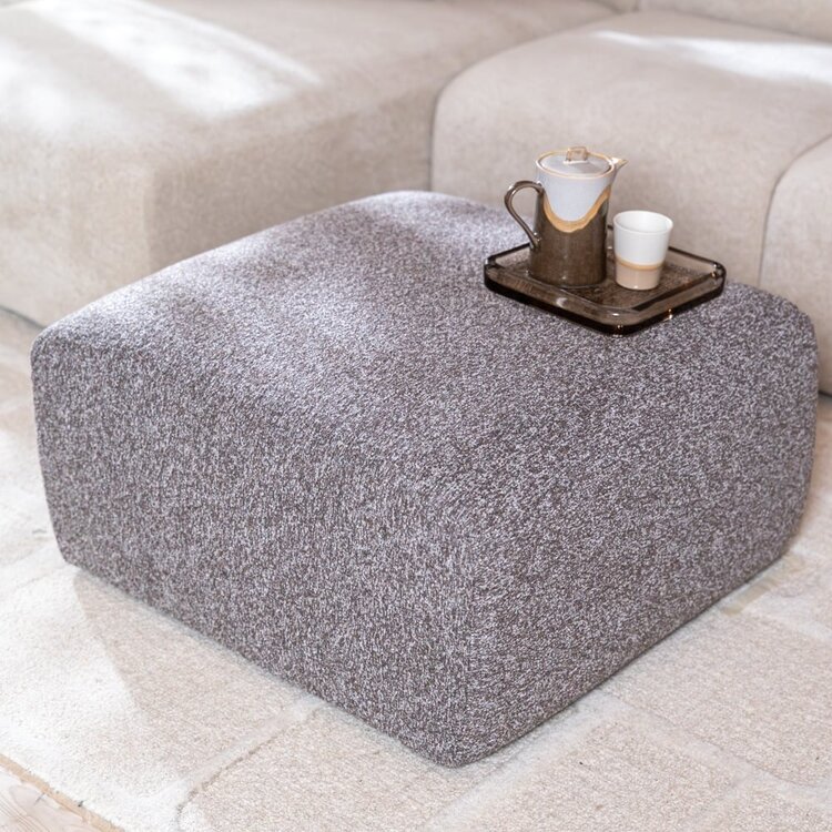 Pouf Maine en bouclé brun/gris