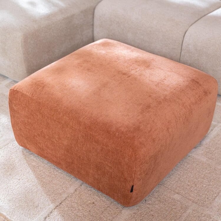 Pouf Maine en tissu chiné terracotta