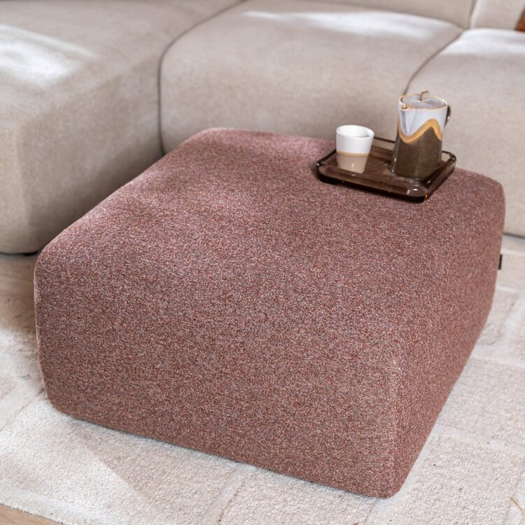 Pouf Maine en bouclé rouge/rose