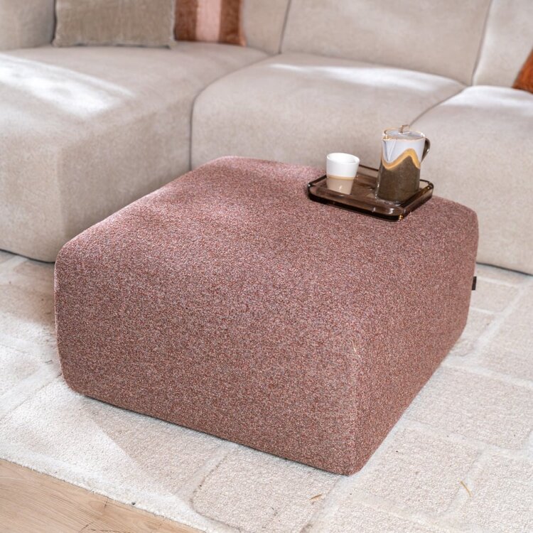 Pouf Maine en bouclé rouge/rose