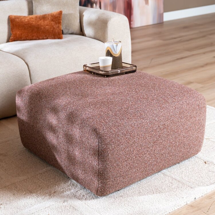 Pouf Maine en bouclé rouge/rose