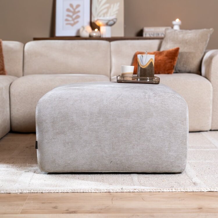 Pouf Maine en tissu chiné taupe