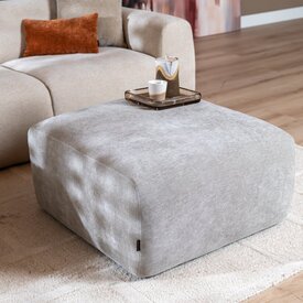 Pouf Maine en tissu chiné taupe
