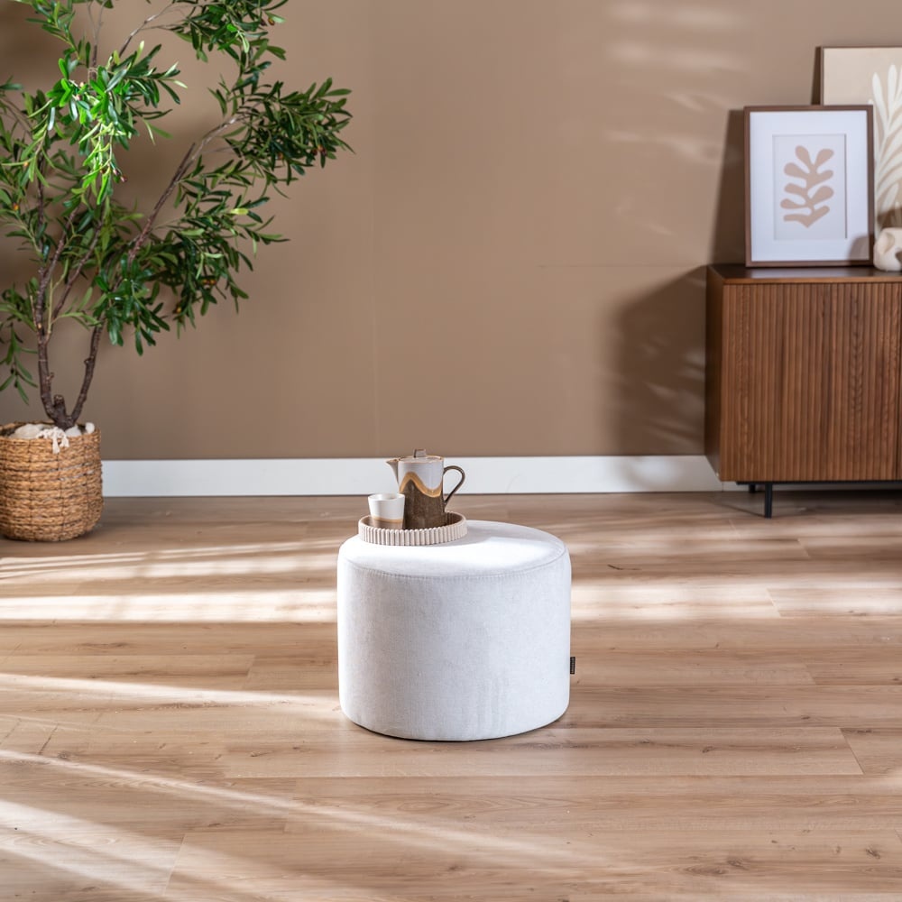 Pouf scandinave Myles tissu chiné blanc