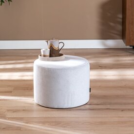 Pouf scandinave Myles tissu chiné blanc
