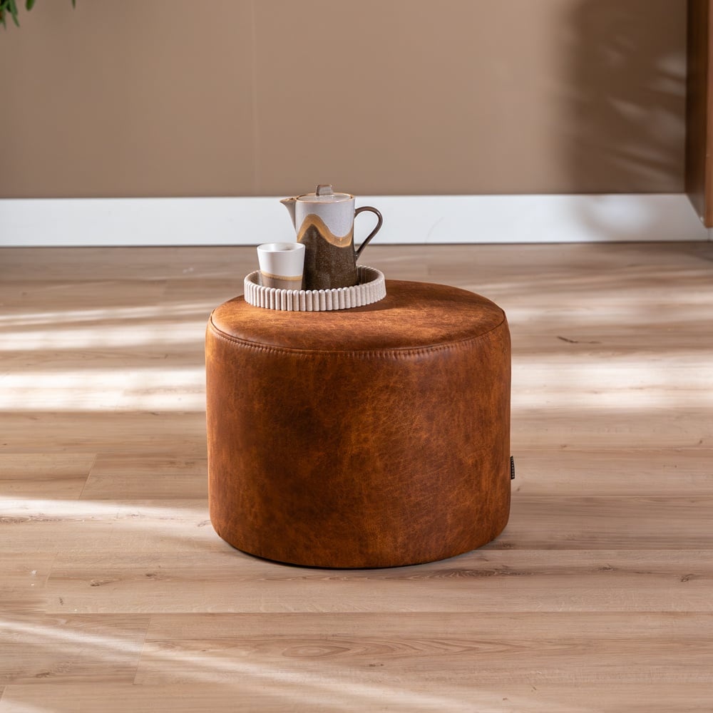 Pouf éco-cuir Kyla cognac