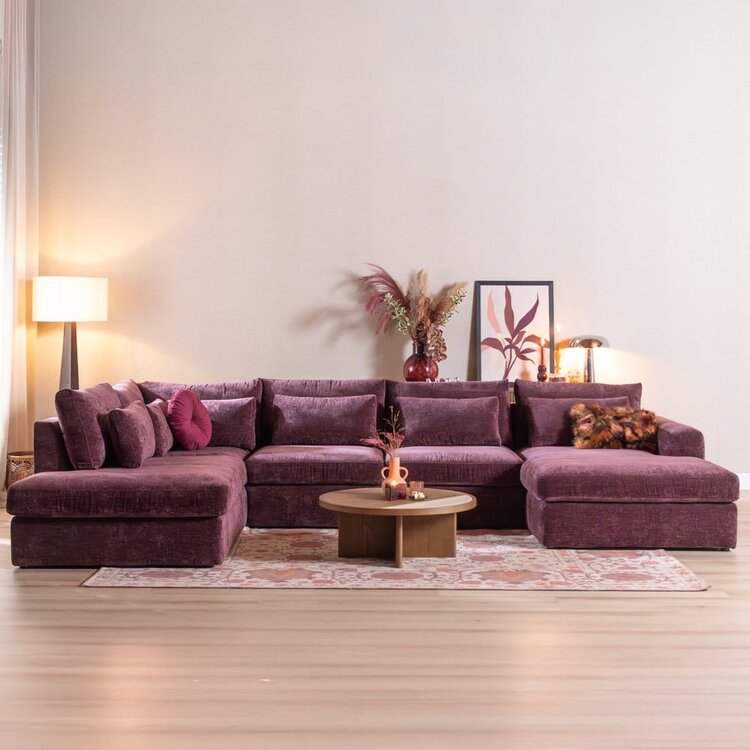 Canapé en U Kyle 6 places chenille violet