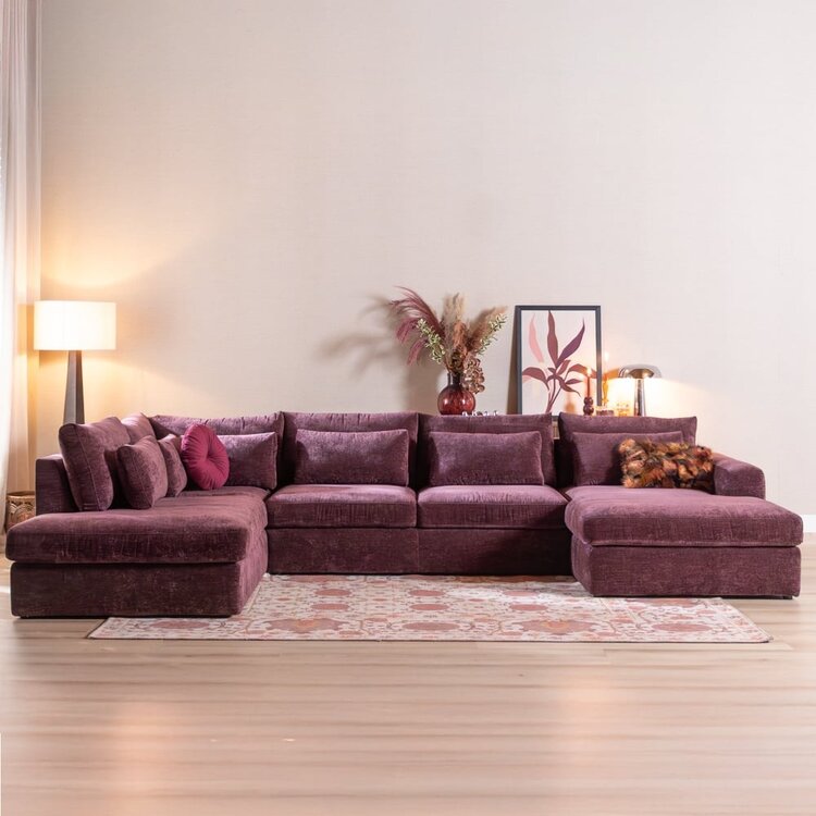 Canapé en U Kyle 6 places chenille violet