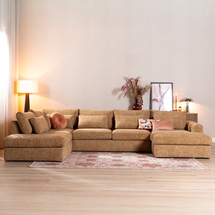Canapé en U Kyle 6 places chenille jaune ocre
