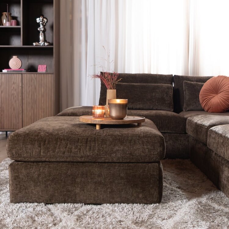 Pouf Kyle en chenille mocha