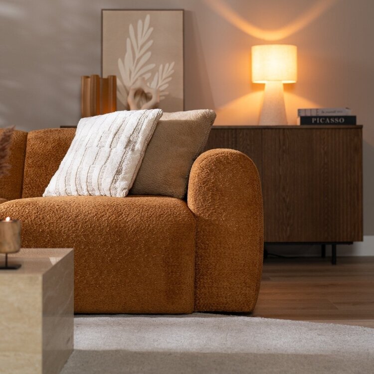 Canapé d’angle gauche Maine XL tissu bouclé terracotta