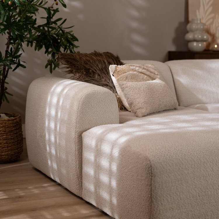 Canapé d’angle gauche Maine XL tissu bouclé off white