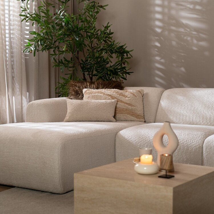 Canapé d’angle gauche Maine XL tissu bouclé off white