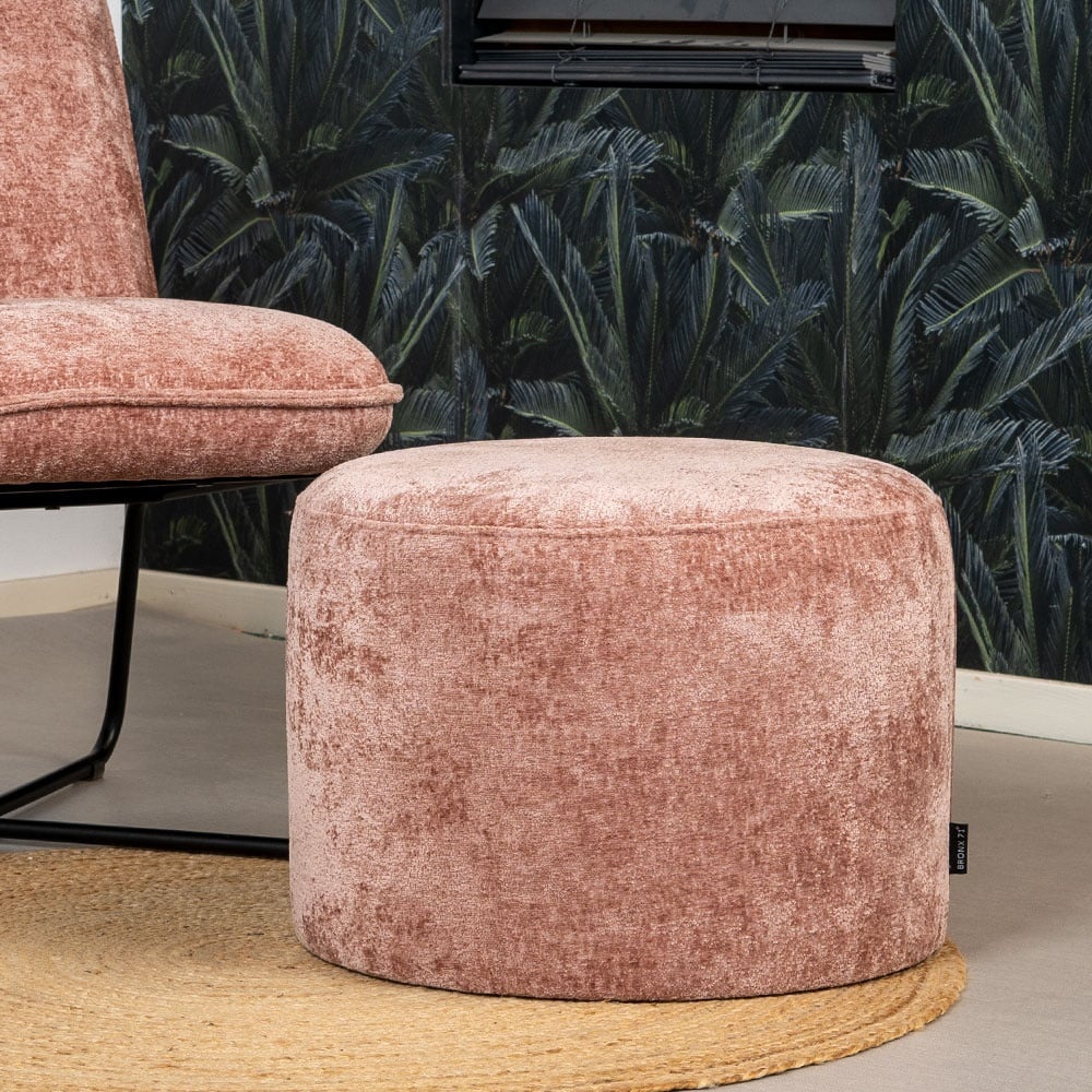 Pouf Juna tissu chenille rose