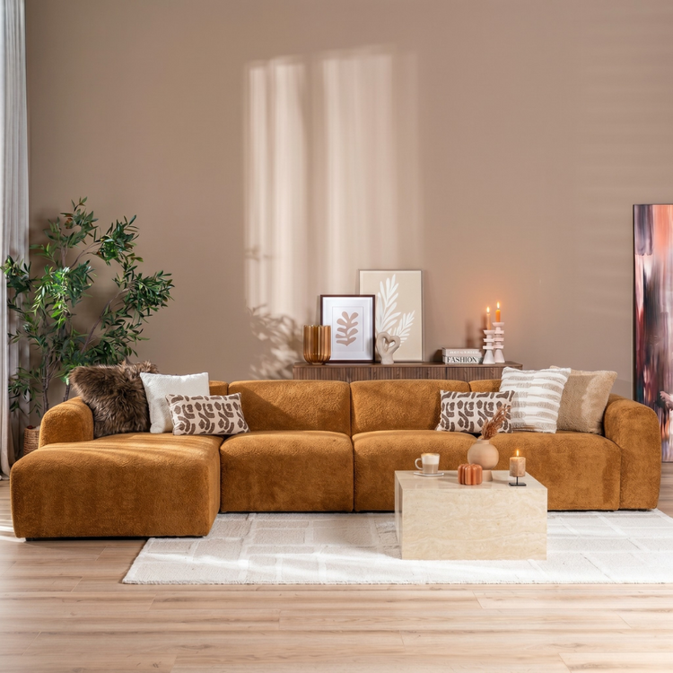 Canapé d’angle gauche Maine XL tissu bouclé terracotta