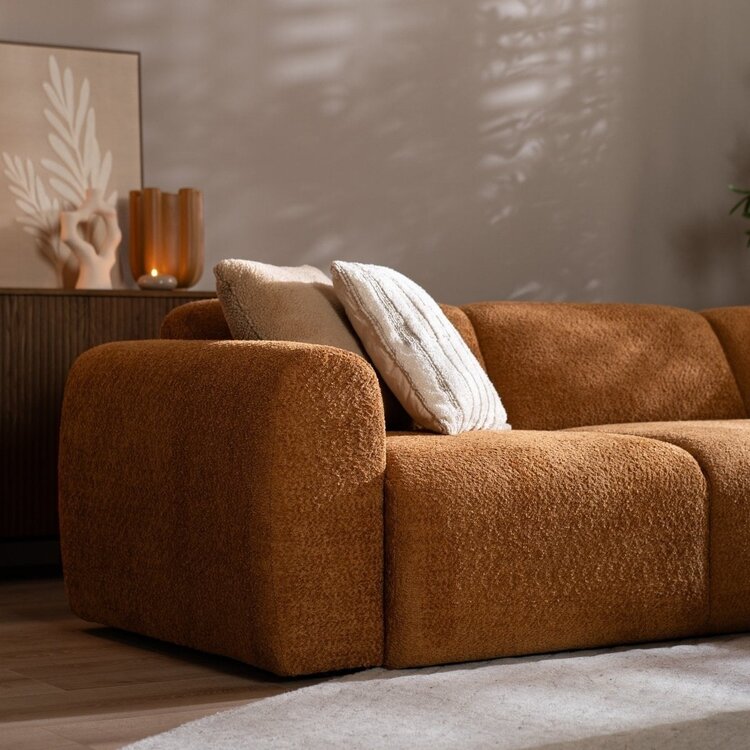Canapé d’angle droit Maine XL tissu bouclé terracotta