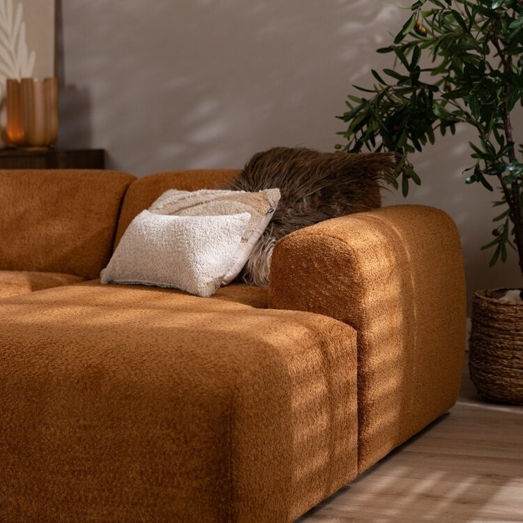 Canapé d’angle droit Maine XL tissu bouclé terracotta