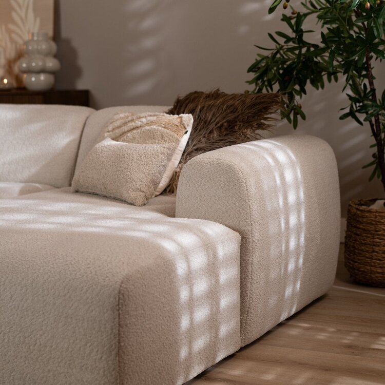 Canapé d’angle droit Maine XL tissu bouclé off white