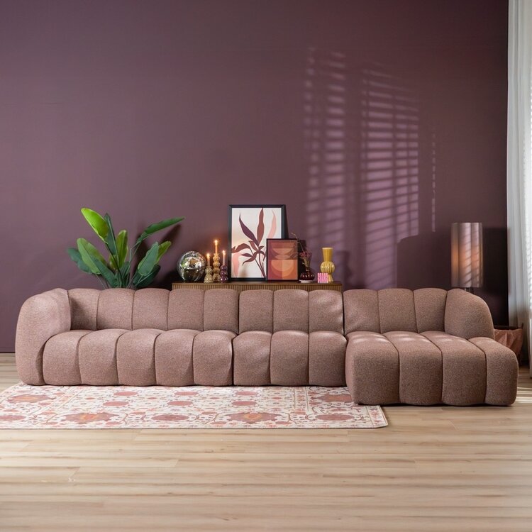 Canapé d’angle droit Luca XL bouclé rouge/rose