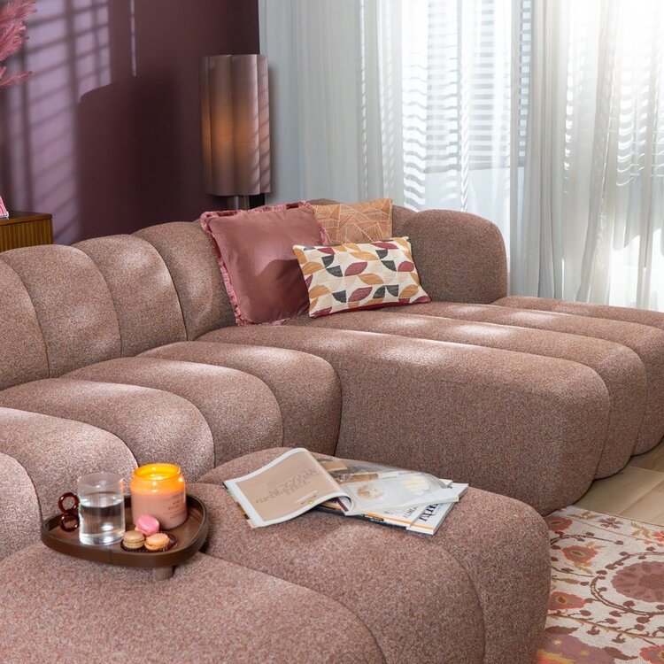 Canapé d’angle droit Luca XL bouclé rouge/rose