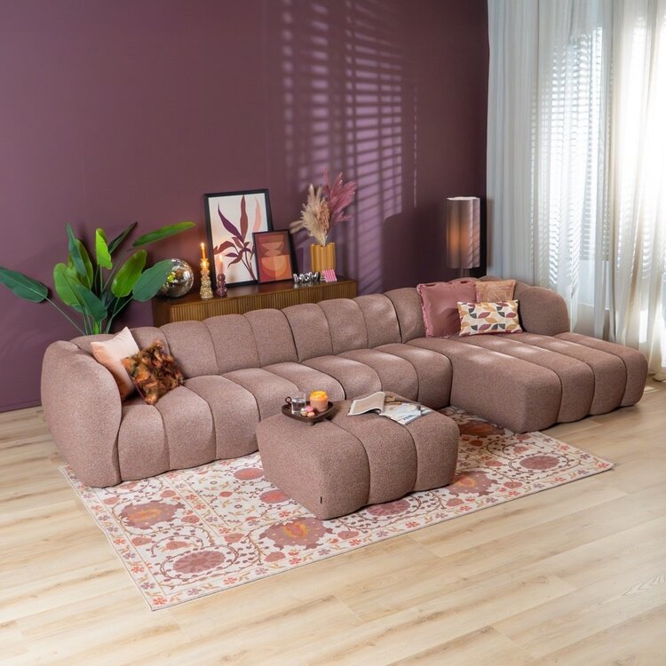 Canapé d’angle droit Luca XL bouclé rouge/rose