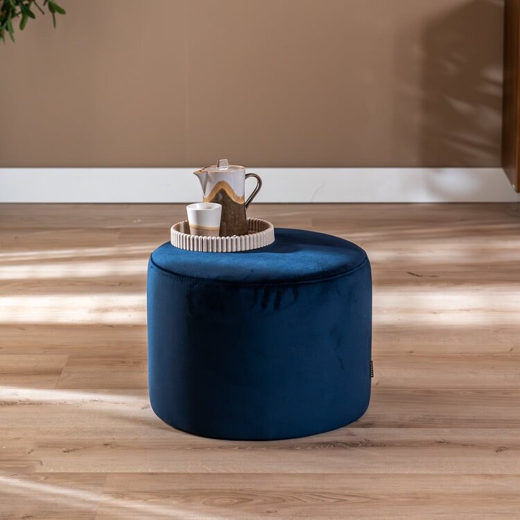 Pouf velours Anna bleu