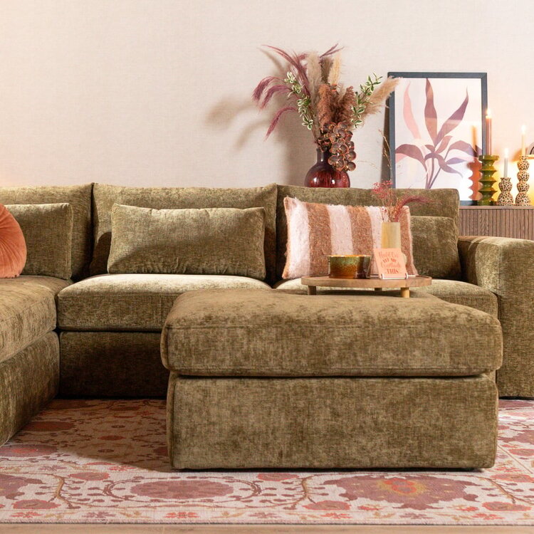 Pouf Kyle en chenille vert olive