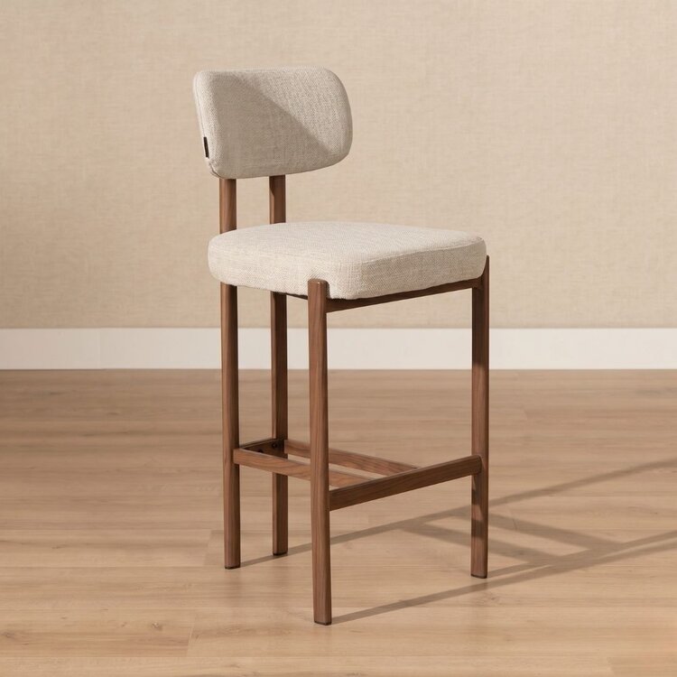Tabouret de bar Nori en lin taupe 70 cm