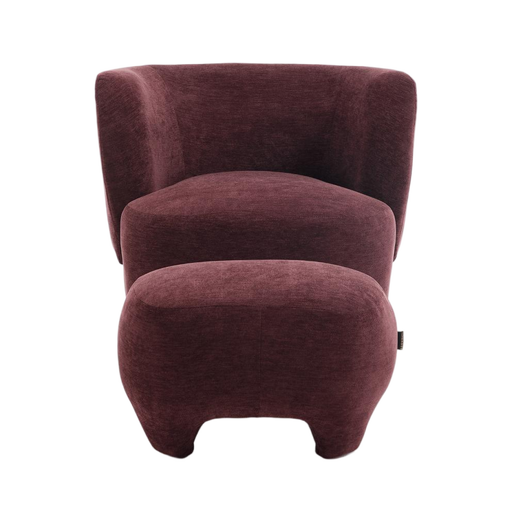 Fauteuil avec pouf Emma velours violet