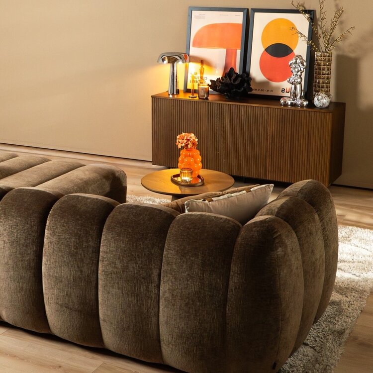 Canapé d’angle droit Luca en tissu chenille mocha