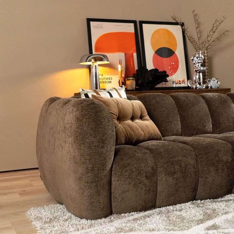 Canapé d’angle droit Luca en tissu chenille mocha