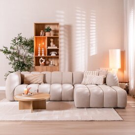 Canapé d’angle droit Luca en tissu chenille beige