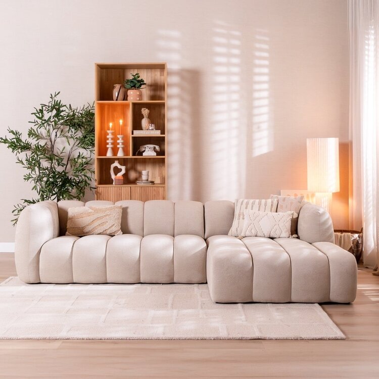 Canapé d’angle droit Luca en tissu chenille beige