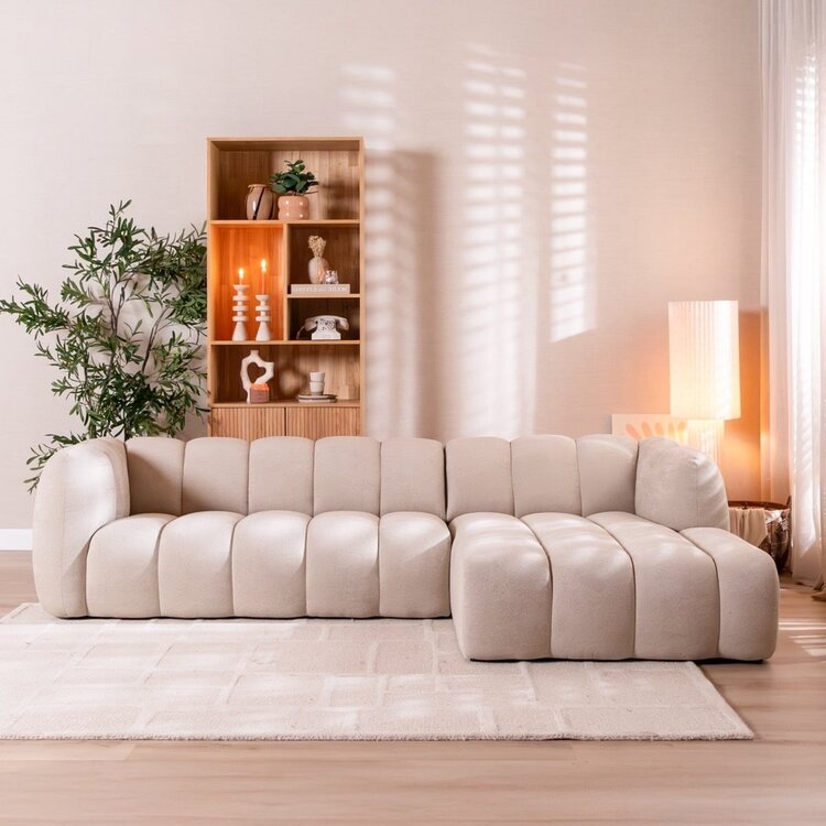 Canapé d’angle droit Luca en tissu chenille beige