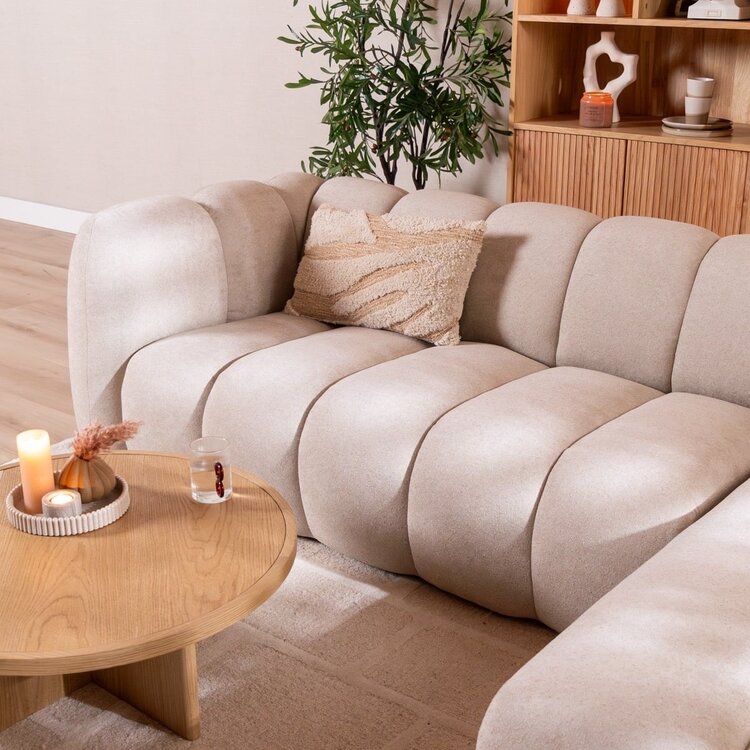 Canapé d’angle droit Luca en tissu chenille beige
