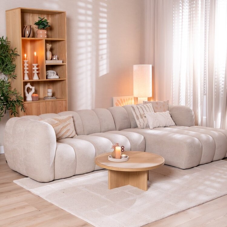 Canapé d’angle droit Luca en tissu chenille beige