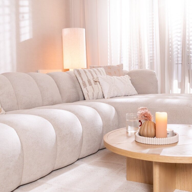 Canapé d’angle droit Luca en tissu chenille beige