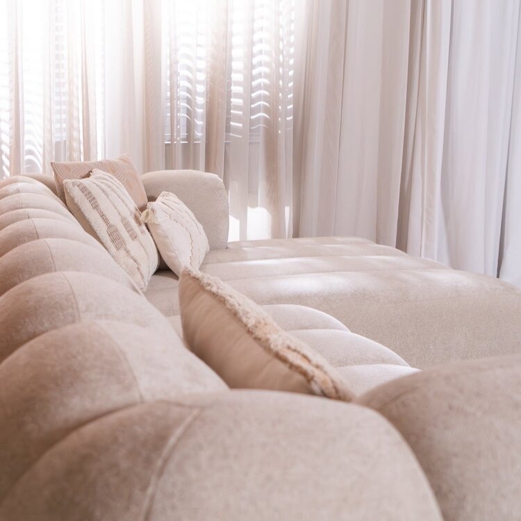 Canapé d’angle droit Luca en tissu chenille beige