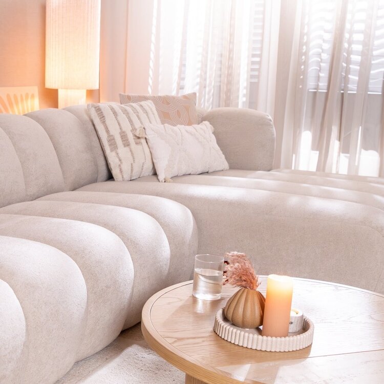 Canapé d’angle droit Luca en tissu chenille beige