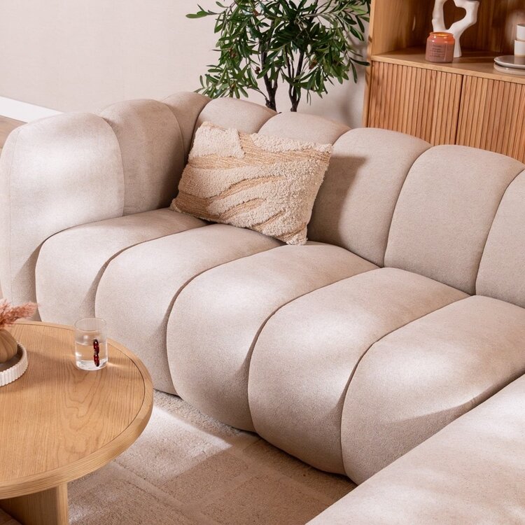 Canapé d’angle droit Luca en tissu chenille beige