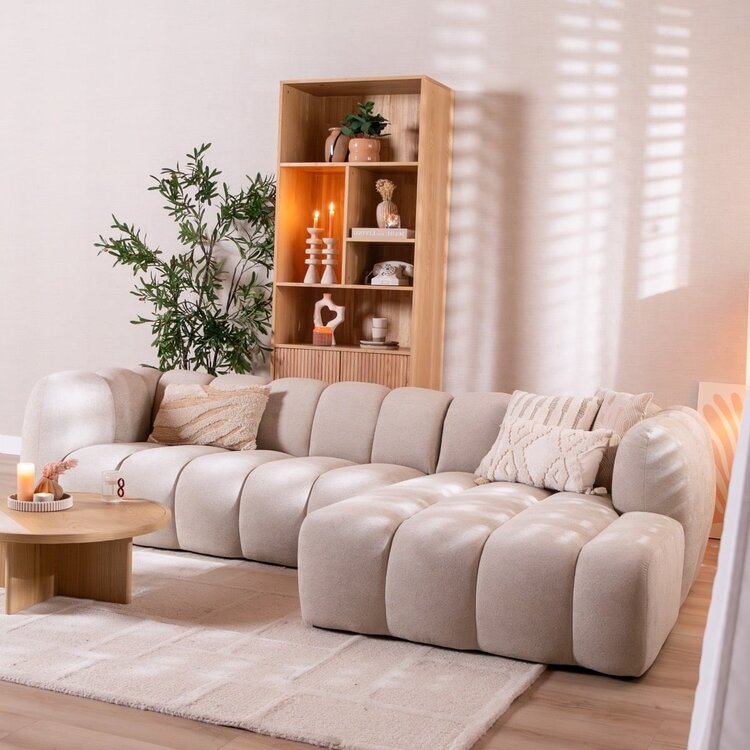 Canapé d’angle droit Luca en tissu chenille beige