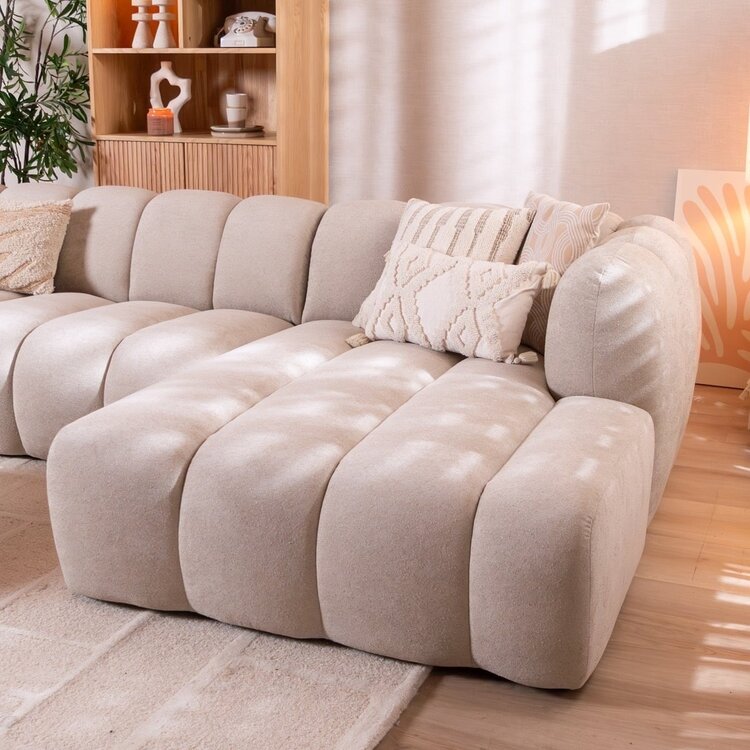 Canapé d’angle droit Luca en tissu chenille beige