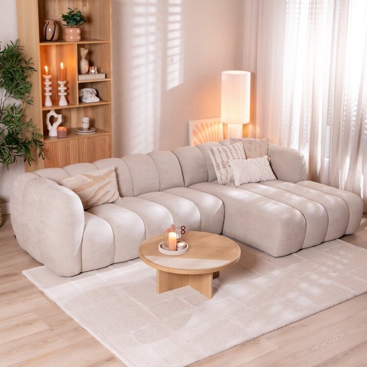 Canapé d’angle droit Luca en tissu chenille beige