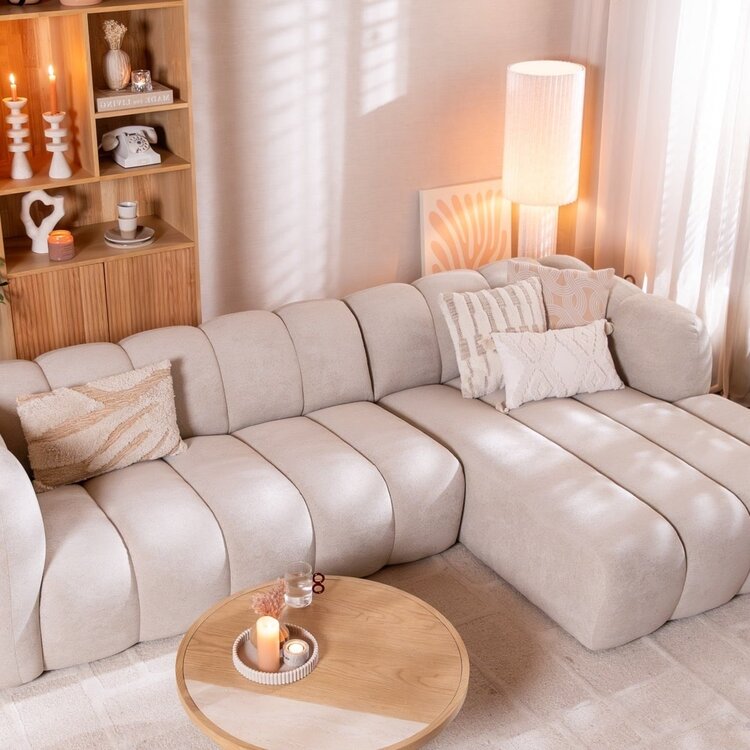 Canapé d’angle droit Luca en tissu chenille beige