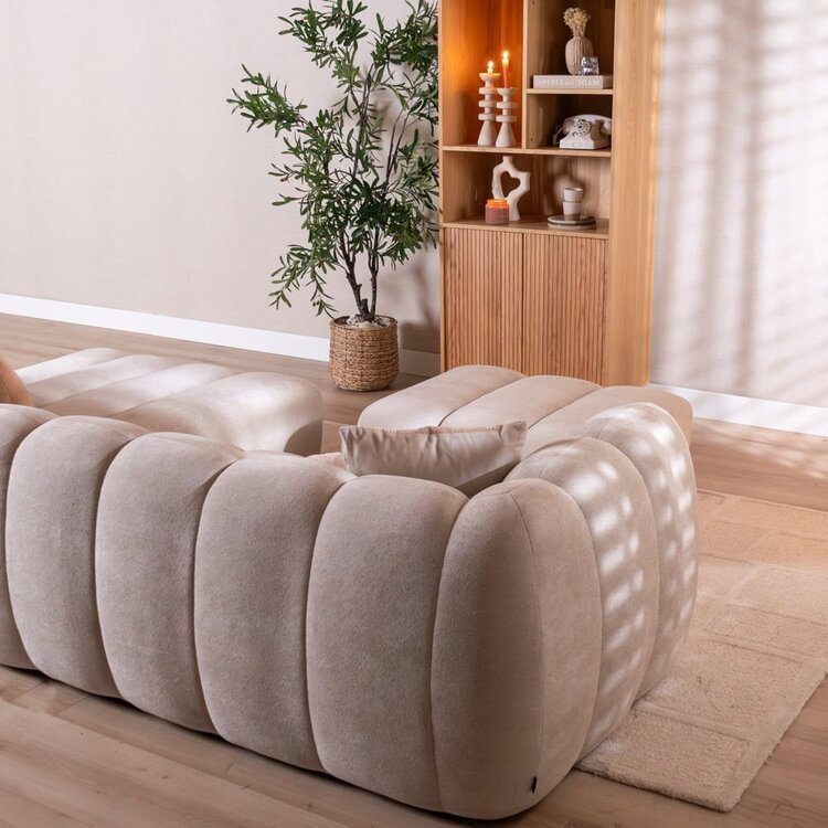 Canapé d’angle droit Luca en tissu chenille beige