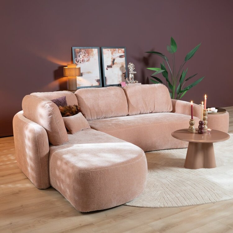 Canapé d’angle Vienna chenille rose gauche