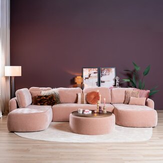 Canapé en U Vienna 6 places chenille rose