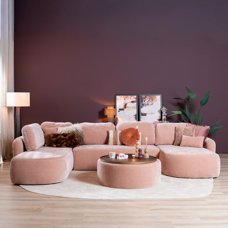 Canapé en U Vienna 6 places chenille rose