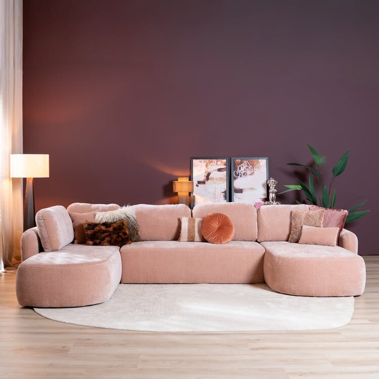 Canapé en U Vienna 6 places chenille rose